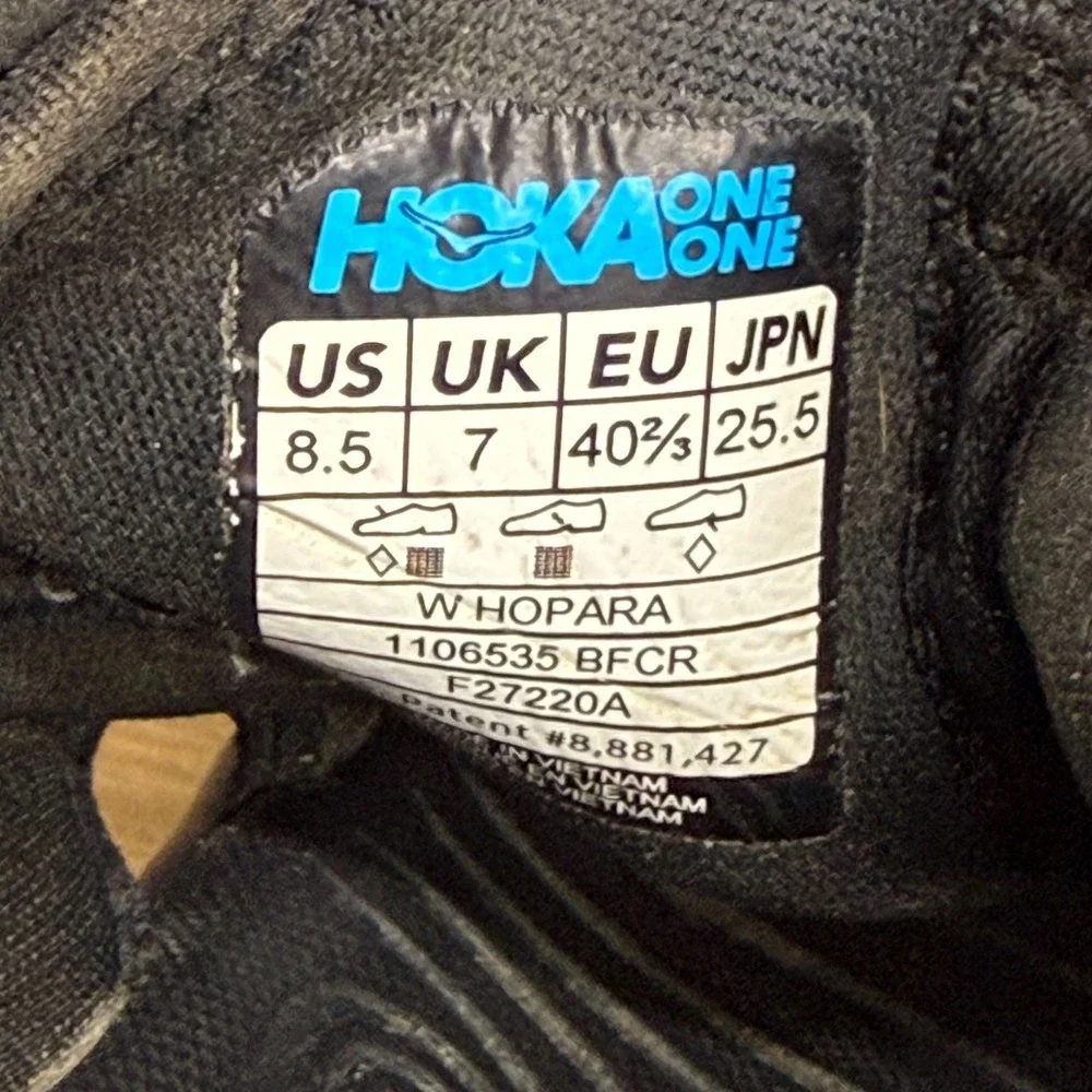 HOKA One One Hopara Sandals Womens 8.5 Black Outdoor Sport Comfort Walking